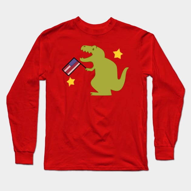 Mabel Pines Patriotic Dinosaur Long Sleeve T-Shirt by Polka Toons